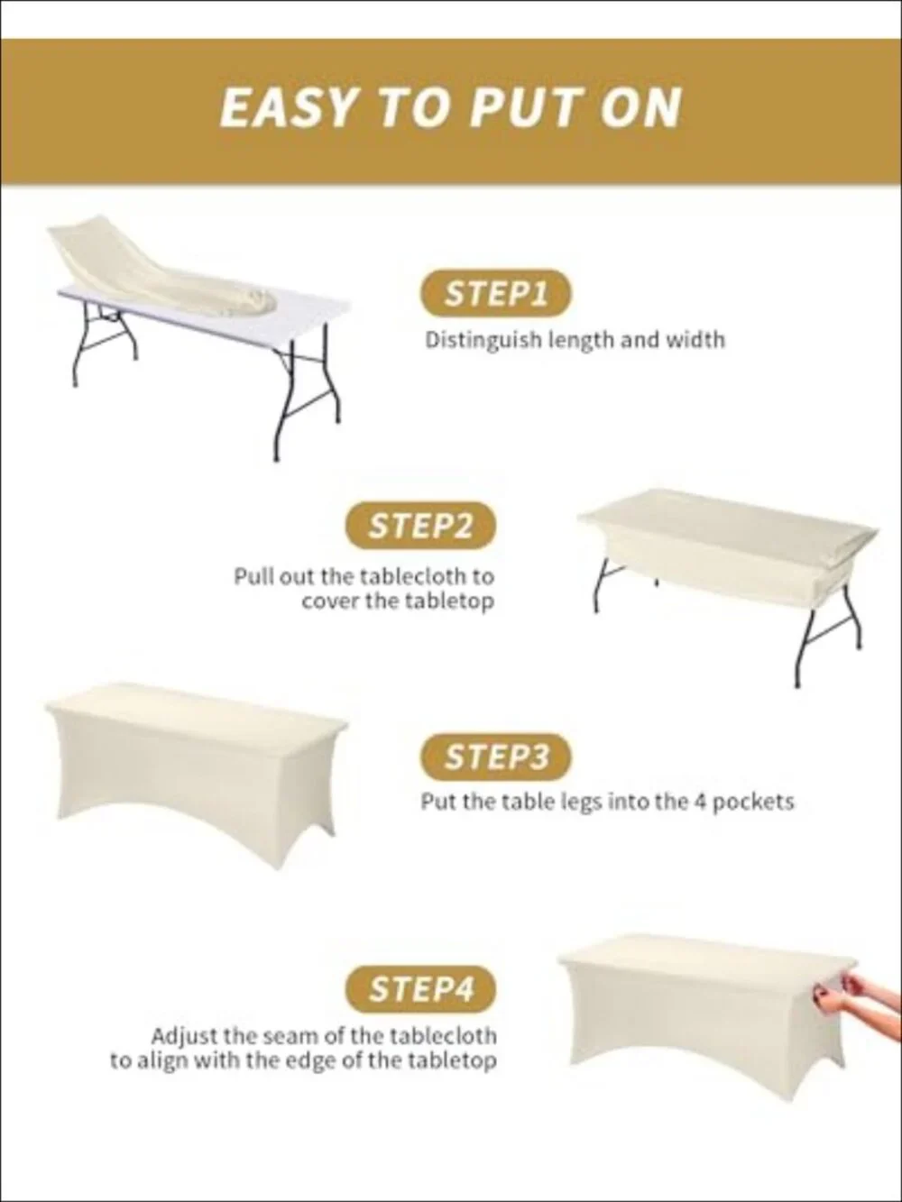 3 Pack 6FT Spandex Fitted Tablecloth Rectangle Table Cover Stretch